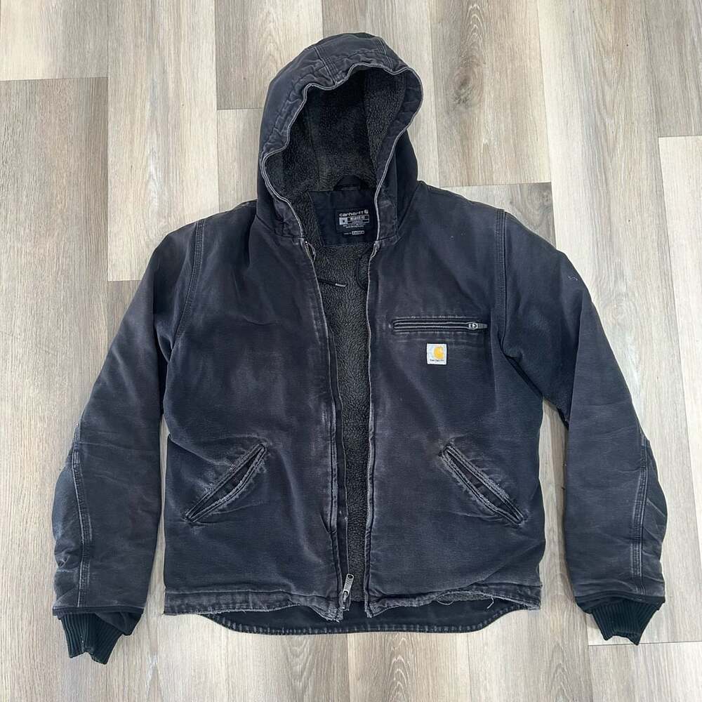 Carhartt WJ141 Hooded Sherpa Lined Jacket Size M Black Duck